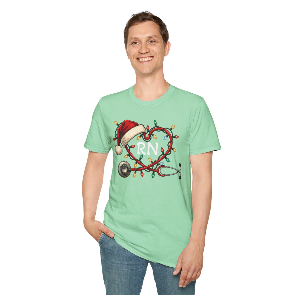RN Christmas Stethoscope Heart T‑Shirt