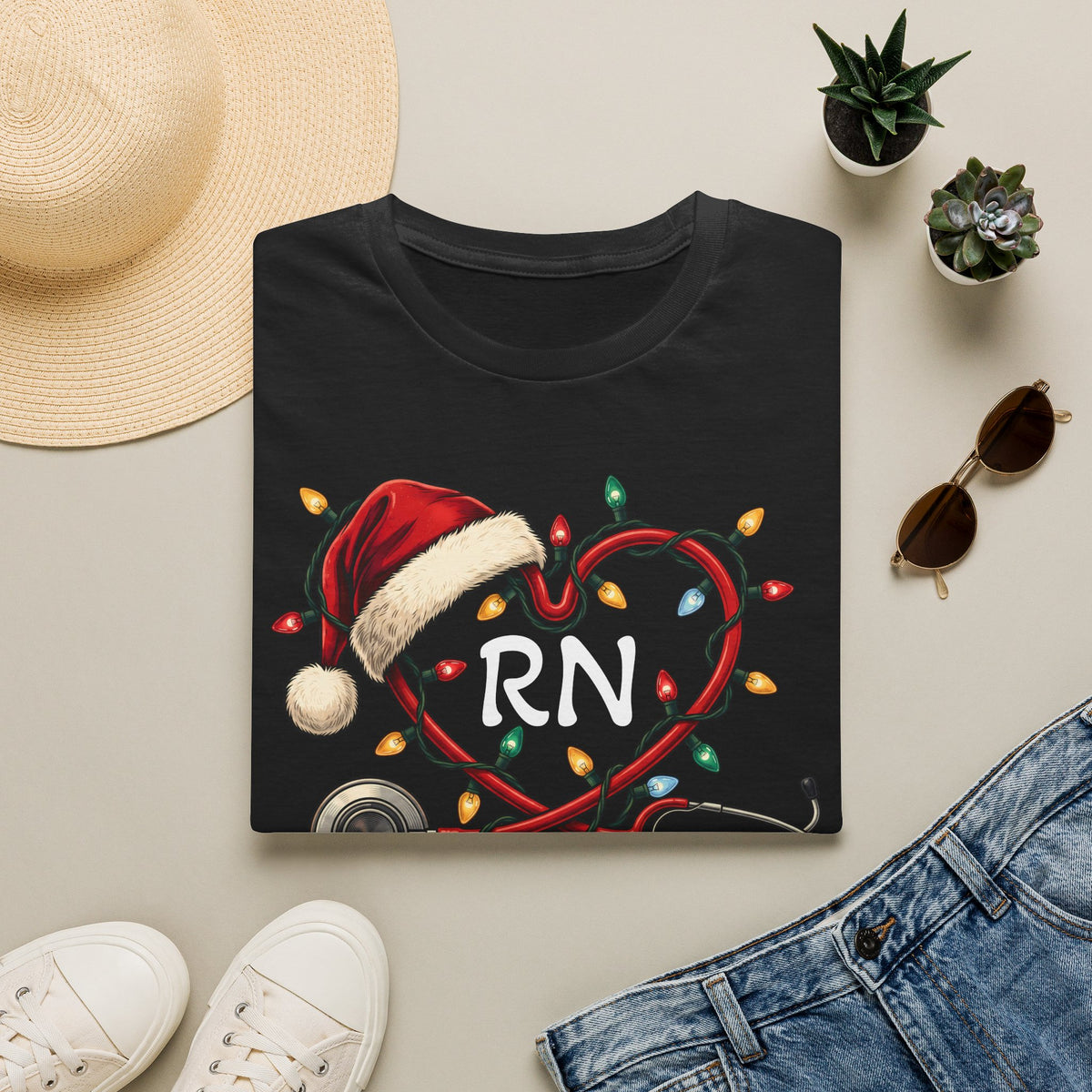 RN Christmas Stethoscope Heart T‑Shirt
