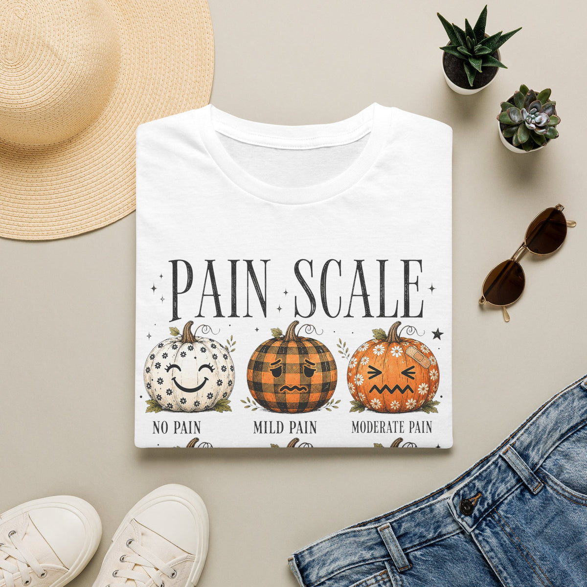 Pain Scale Pumpkin T-Shirt — Halloween Pumpkin Faces Graphic Tee