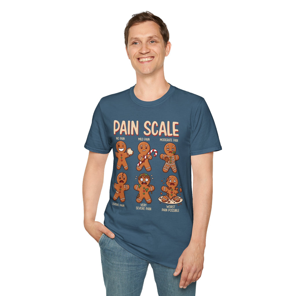 Pain Scale Gingerbread T-Shirt – Funny Holiday Pain Meter Tee for Bakers & Christmas Lovers