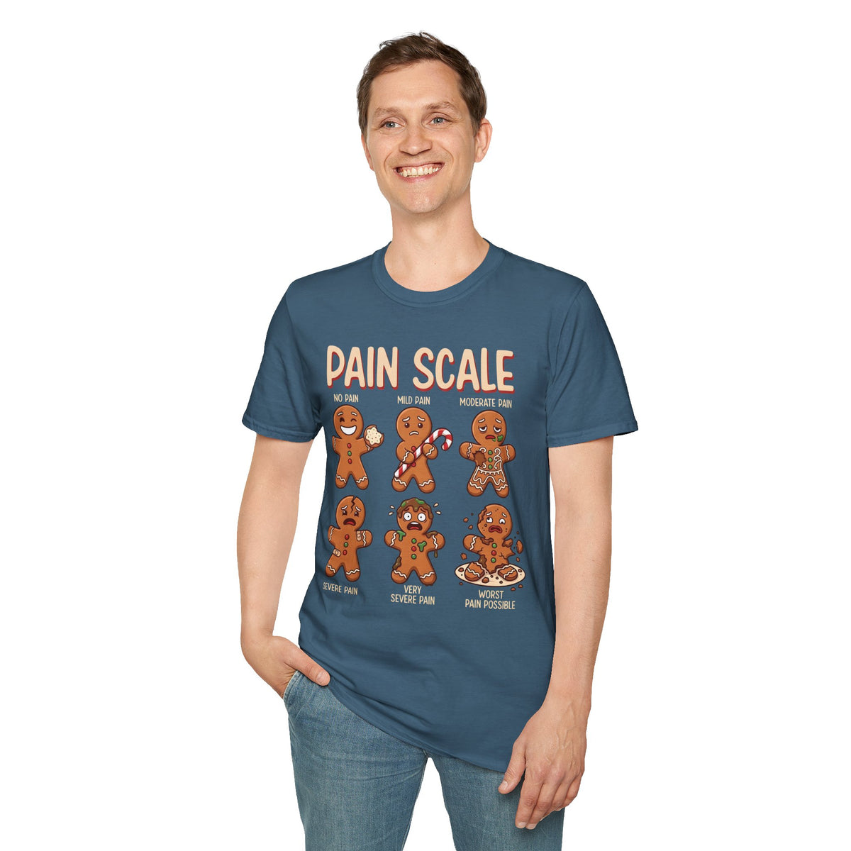 Pain Scale Gingerbread T-Shirt – Funny Holiday Pain Meter Tee for Bakers & Christmas Lovers