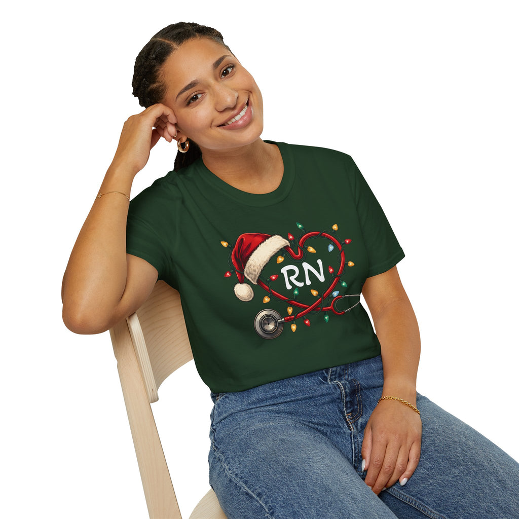 RN Christmas Stethoscope Heart T‑Shirt