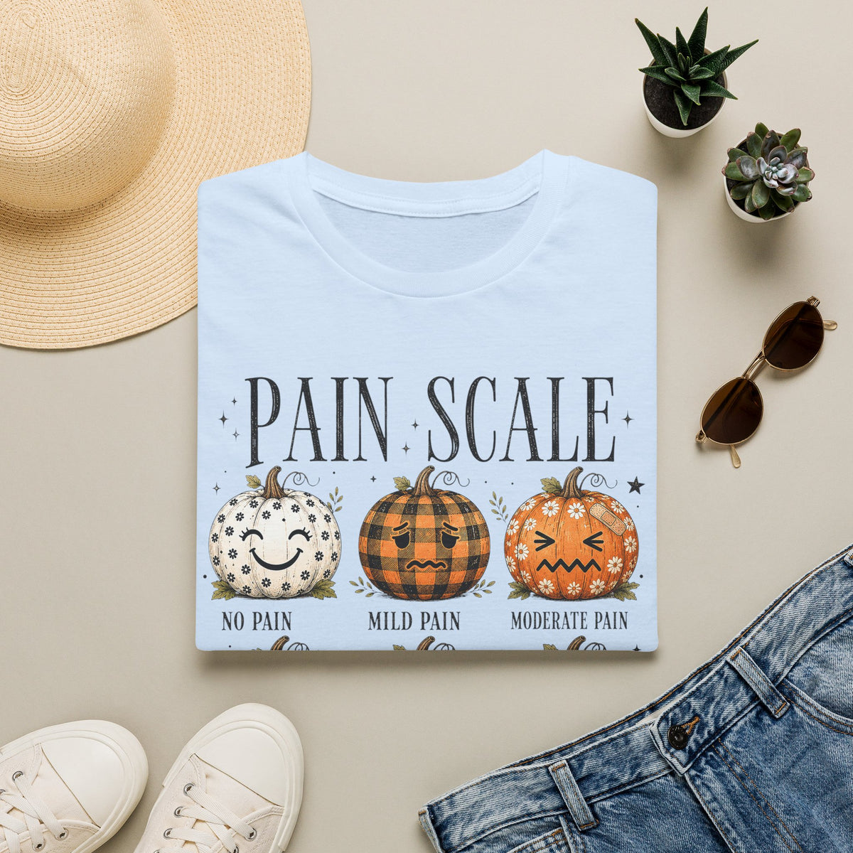 Pain Scale Pumpkin T-Shirt — Halloween Pumpkin Faces Graphic Tee