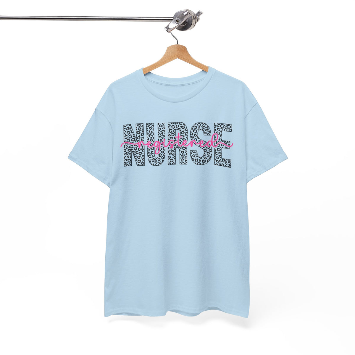RN Leopard Print T‑Shirt — Pink Stethoscope Graphic Tee for Nurses