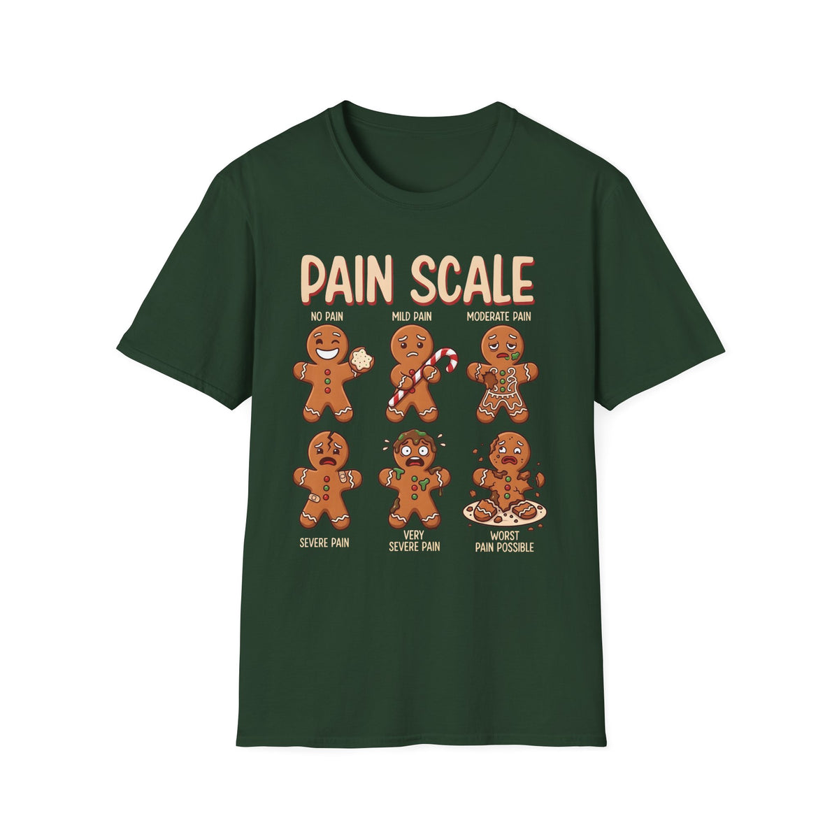 Pain Scale Gingerbread T-Shirt – Funny Holiday Pain Meter Tee for Bakers & Christmas Lovers