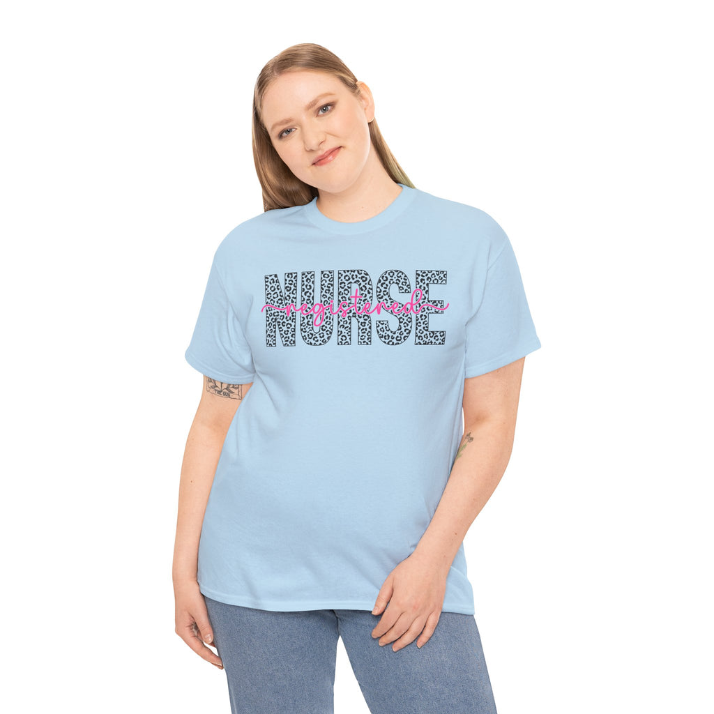 RN Leopard Print T‑Shirt — Pink Stethoscope Graphic Tee for Nurses