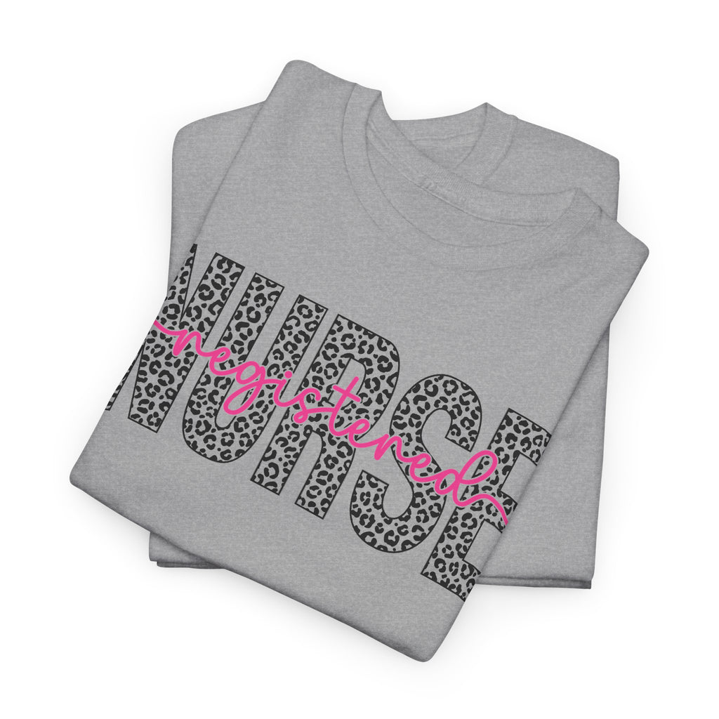 RN Leopard Print T‑Shirt — Pink Stethoscope Graphic Tee for Nurses