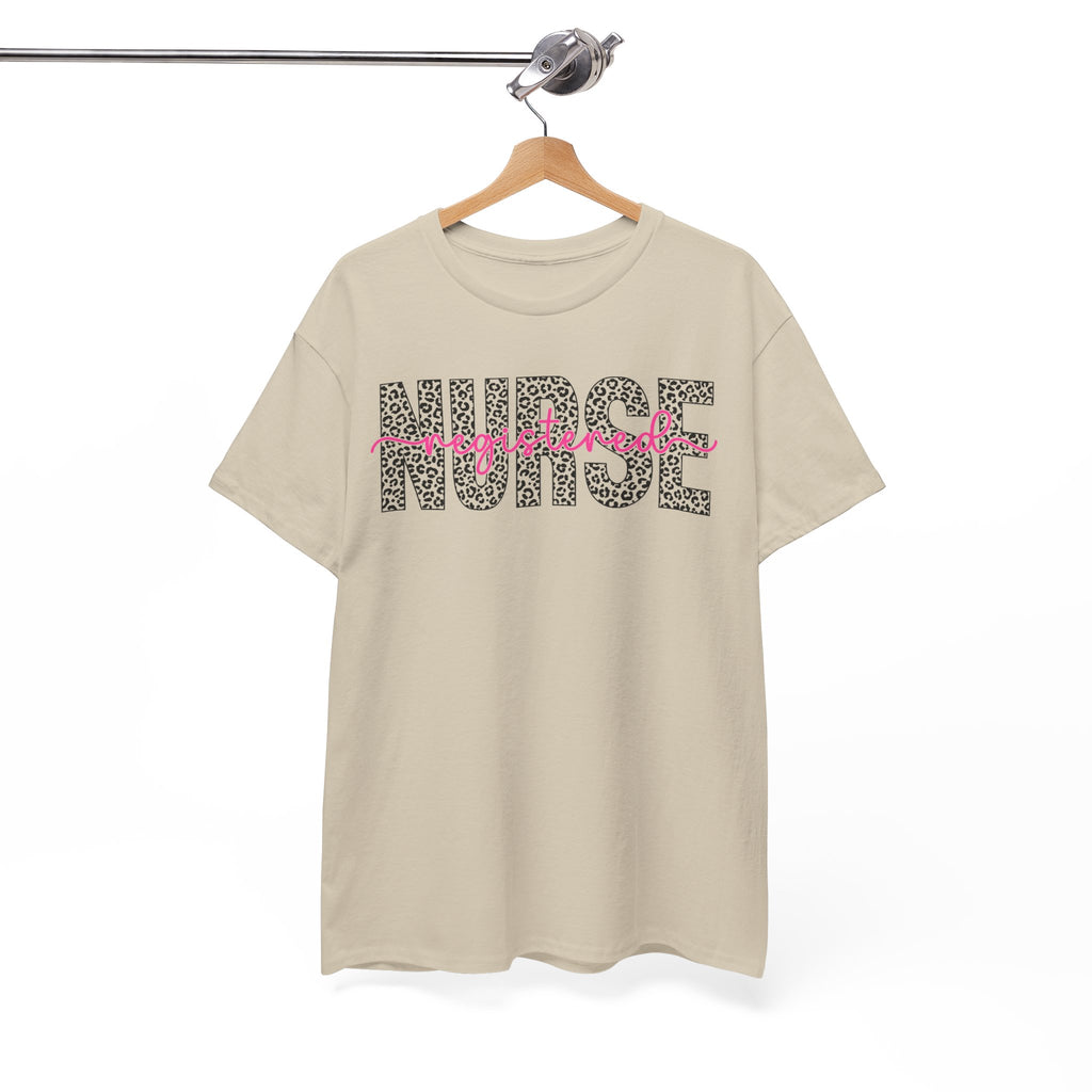 RN Leopard Print T‑Shirt — Pink Stethoscope Graphic Tee for Nurses