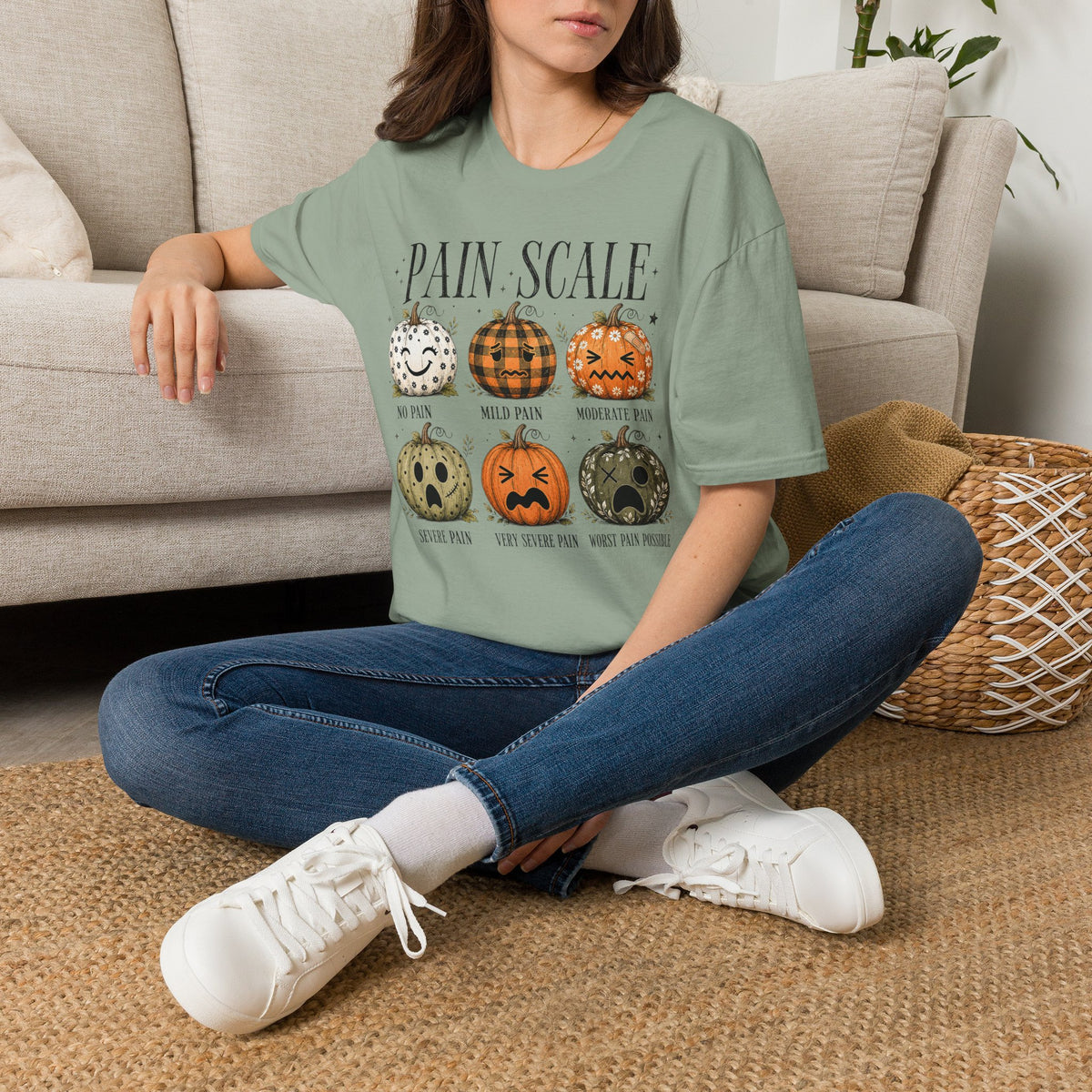 Pain Scale Pumpkin T-Shirt — Halloween Pumpkin Faces Graphic Tee