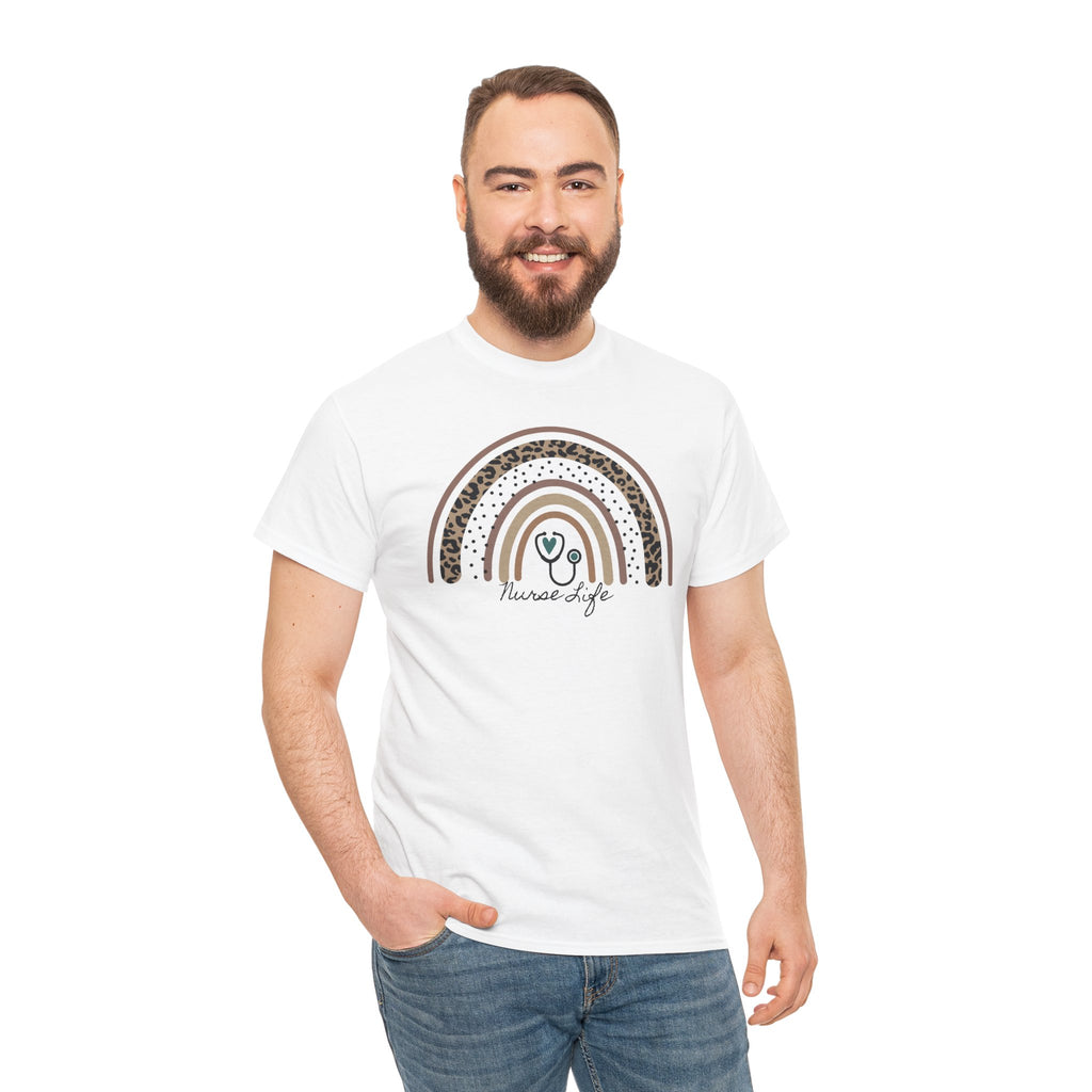 Nurse Life Rainbow Tee - Cute Neutral Stethoscope Graphic T-Shirt