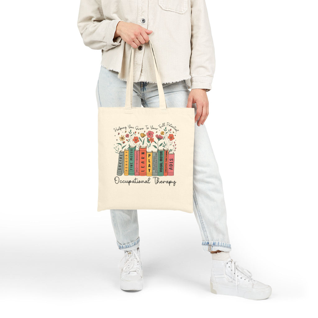 Occupational Therapy Bookstack Floral Canvas Tote Bag