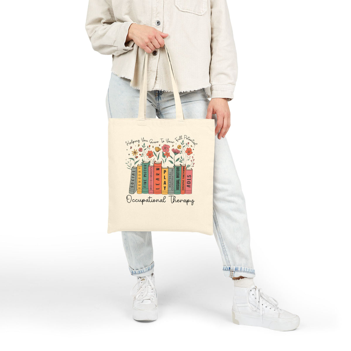 Occupational Therapy Bookstack Floral Canvas Tote Bag