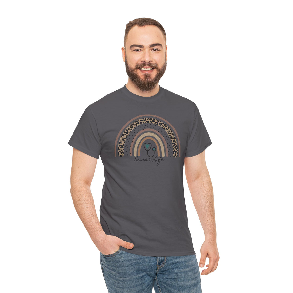 Nurse Life Rainbow Tee - Cute Neutral Stethoscope Graphic T-Shirt