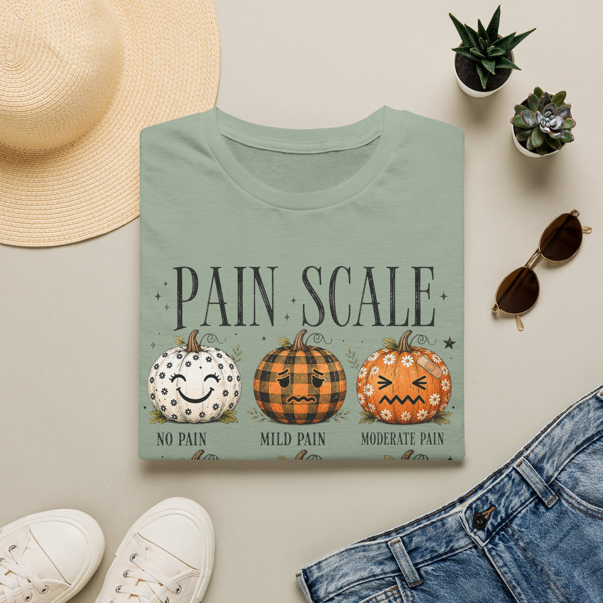 Pain Scale Pumpkin T-Shirt — Halloween Pumpkin Faces Graphic Tee