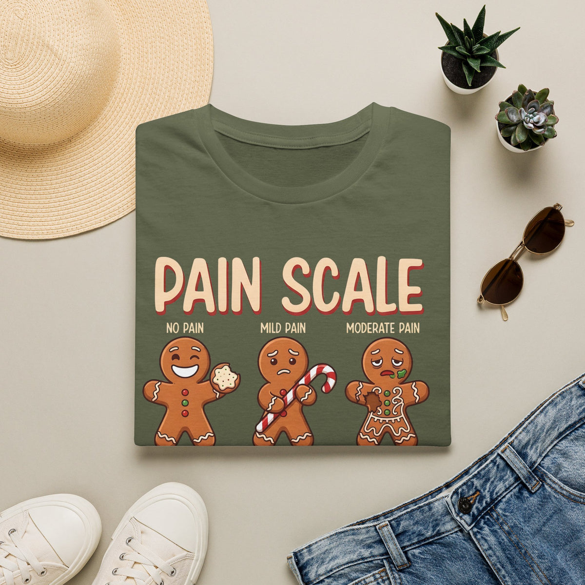 Pain Scale Gingerbread T-Shirt – Funny Holiday Pain Meter Tee for Bakers & Christmas Lovers