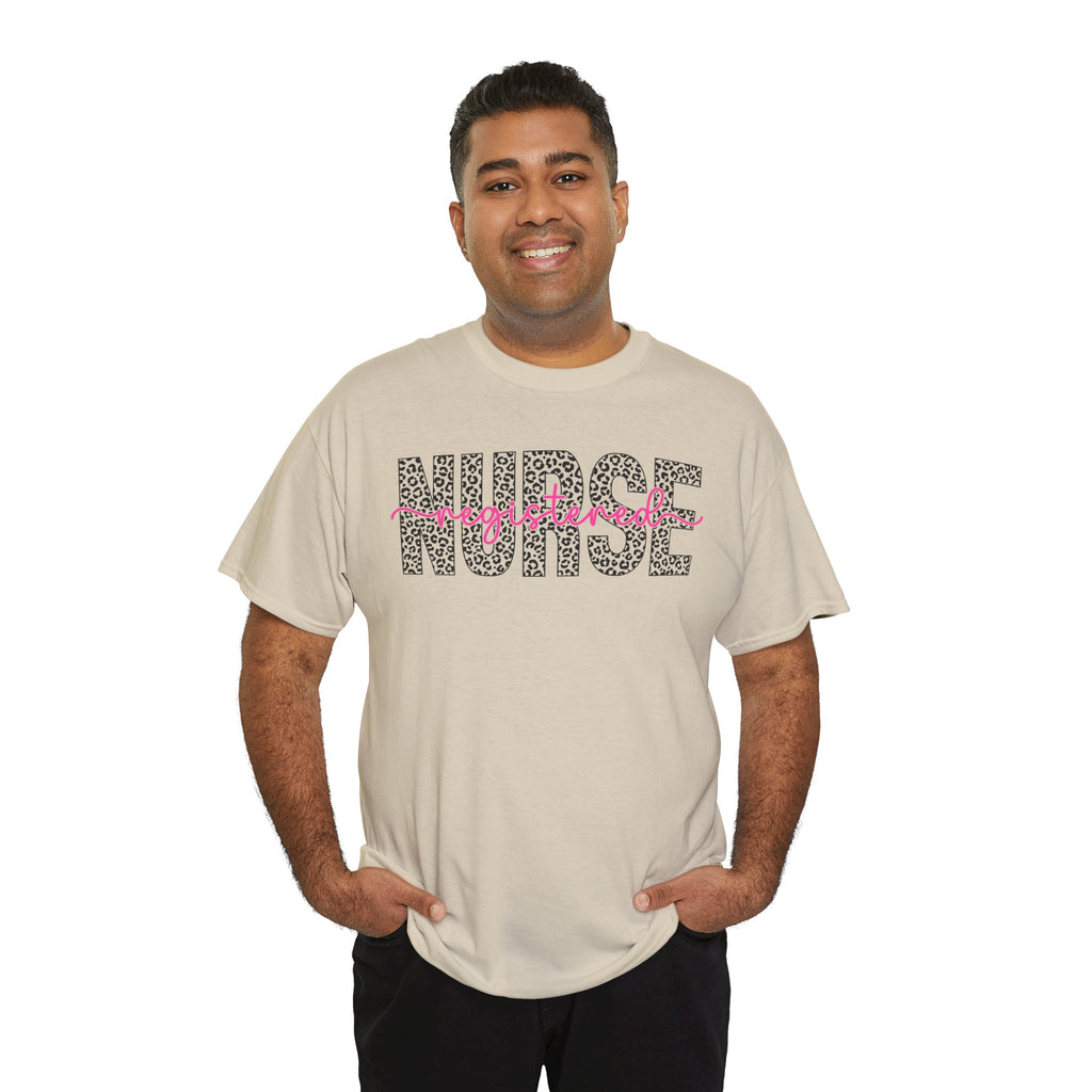 RN Leopard Print T‑Shirt — Pink Stethoscope Graphic Tee for Nurses