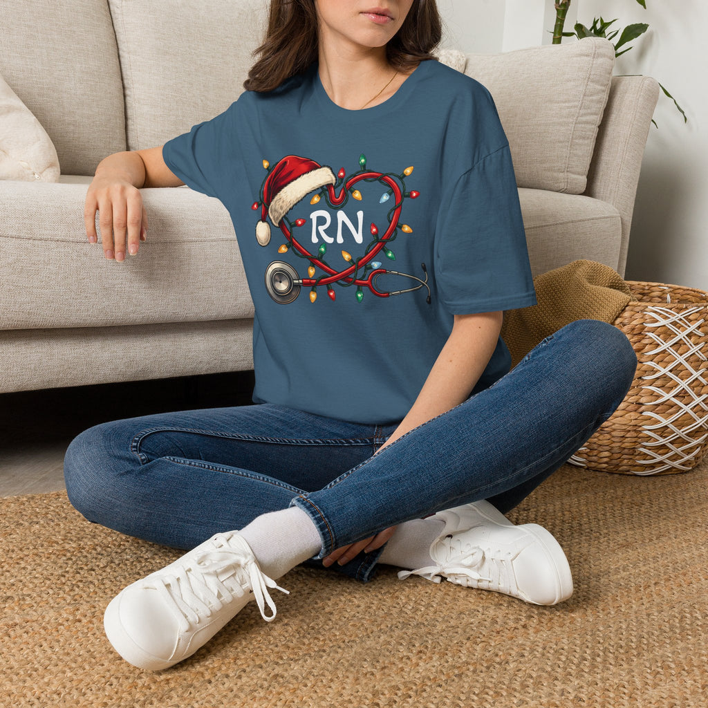 RN Christmas Stethoscope Heart T‑Shirt