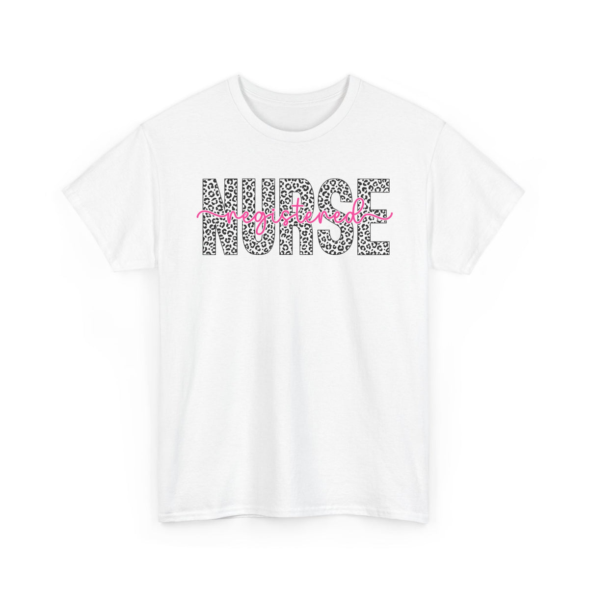 RN Leopard Print T‑Shirt — Pink Stethoscope Graphic Tee for Nurses