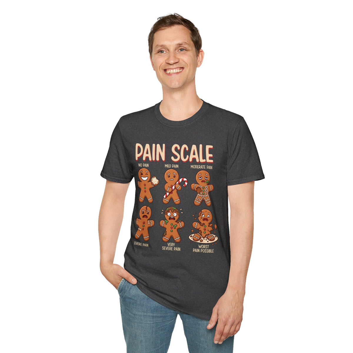 Pain Scale Gingerbread T-Shirt – Funny Holiday Pain Meter Tee for Bakers & Christmas Lovers