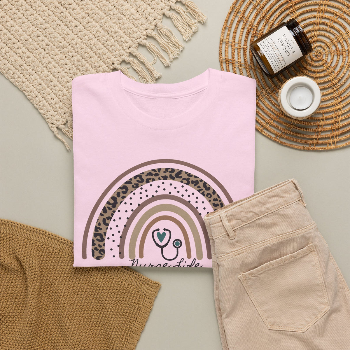 Nurse Life Rainbow Tee - Cute Neutral Stethoscope Graphic T-Shirt