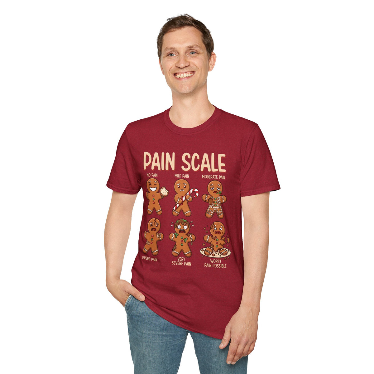 Pain Scale Gingerbread T-Shirt – Funny Holiday Pain Meter Tee for Bakers & Christmas Lovers