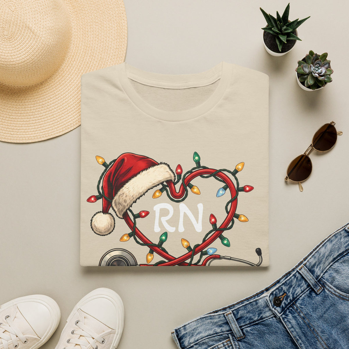 RN Christmas Stethoscope Heart T‑Shirt