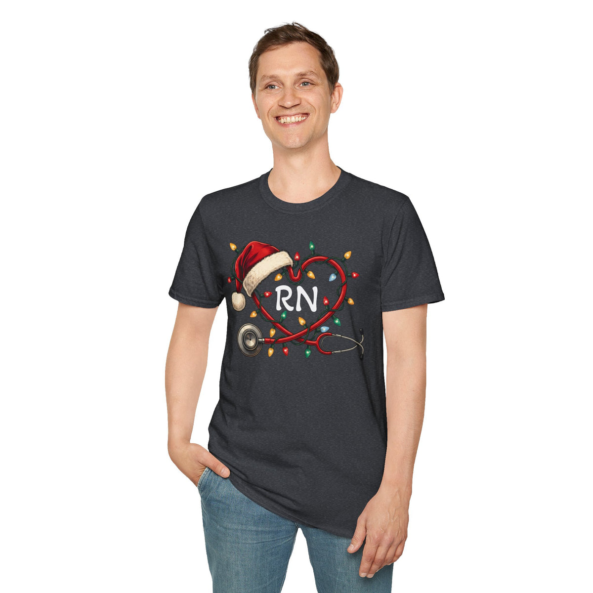 RN Christmas Stethoscope Heart T‑Shirt