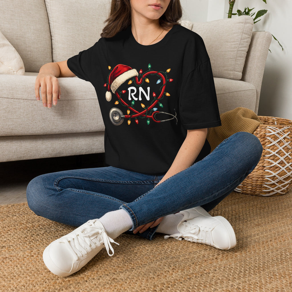 RN Christmas Stethoscope Heart T‑Shirt