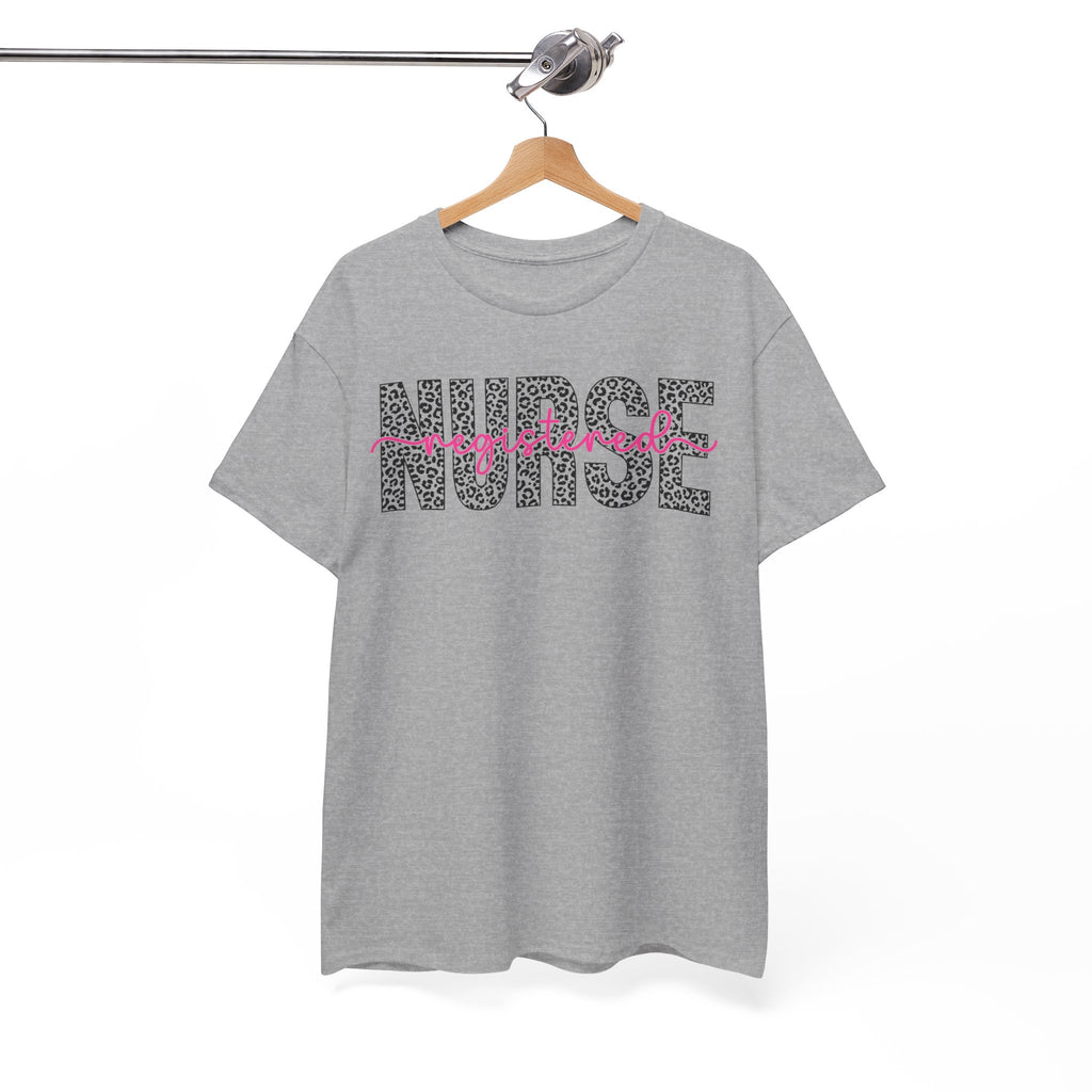 RN Leopard Print T‑Shirt — Pink Stethoscope Graphic Tee for Nurses