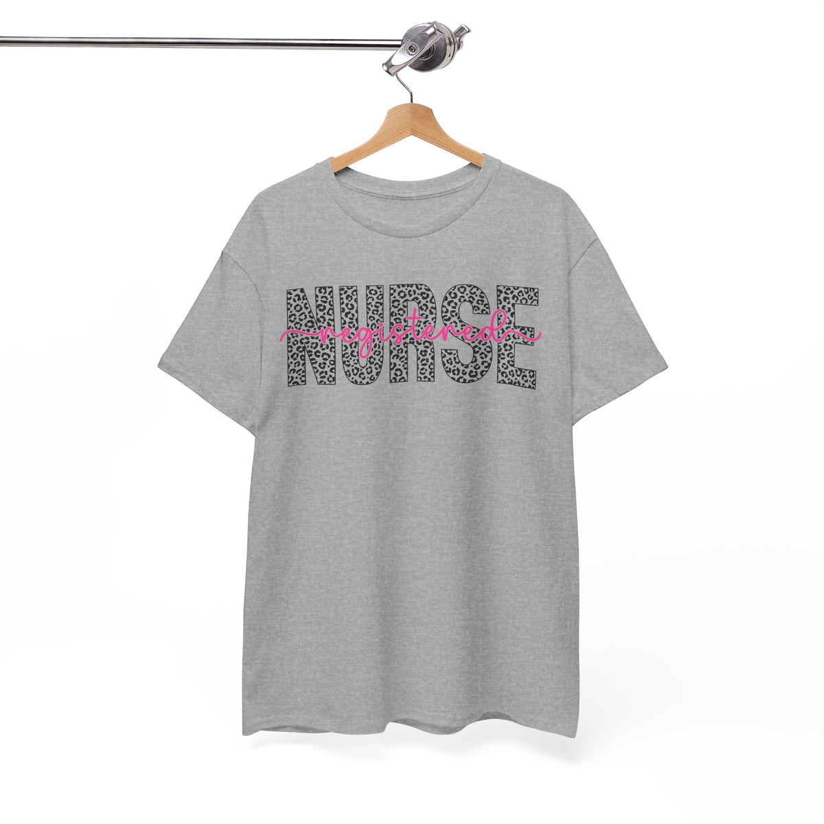 RN Leopard Print T‑Shirt — Pink Stethoscope Graphic Tee for Nurses
