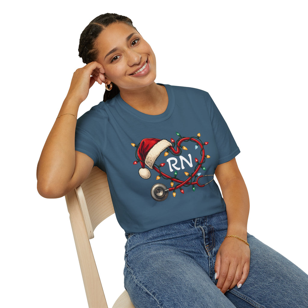 RN Christmas Stethoscope Heart T‑Shirt