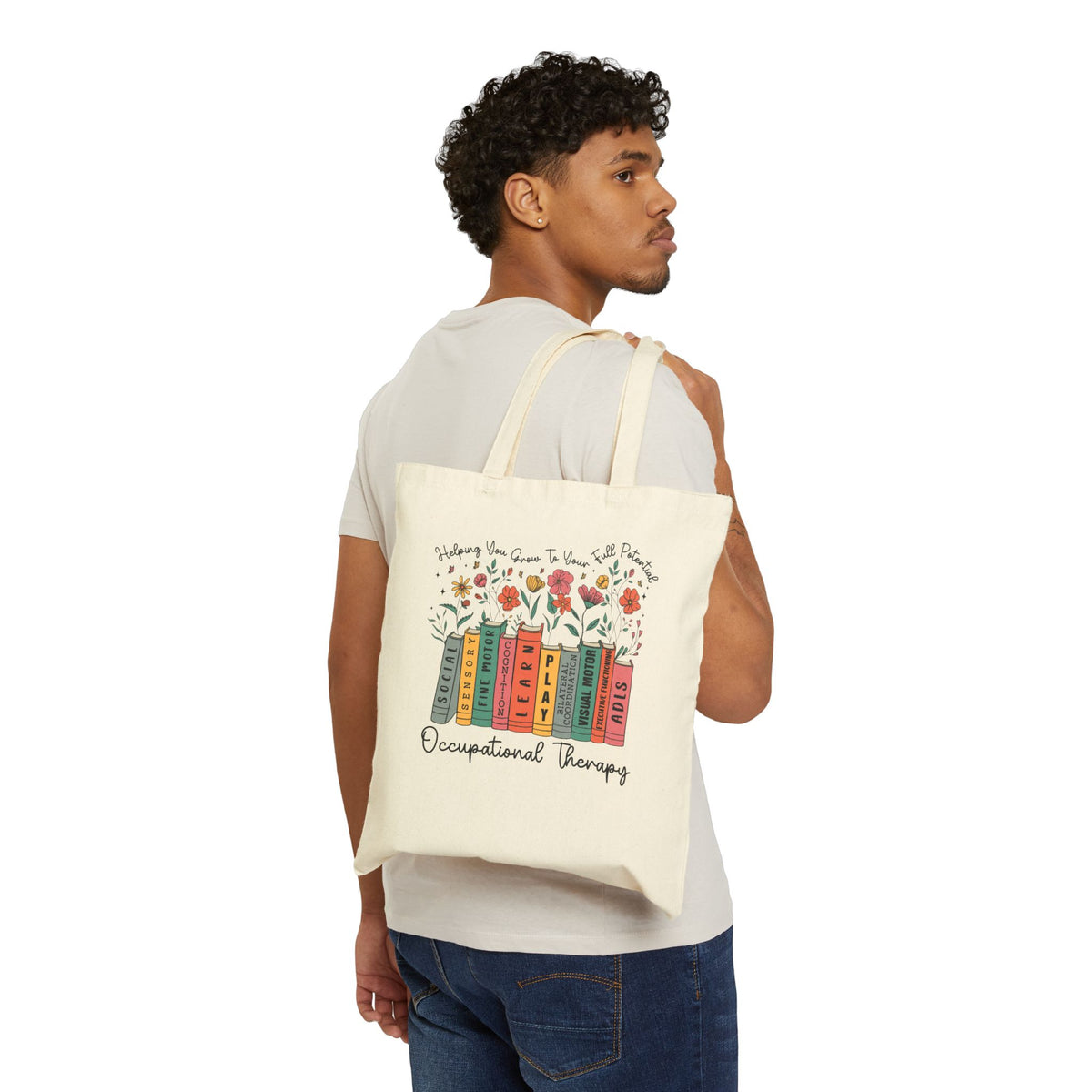 Occupational Therapy Bookstack Floral Canvas Tote Bag