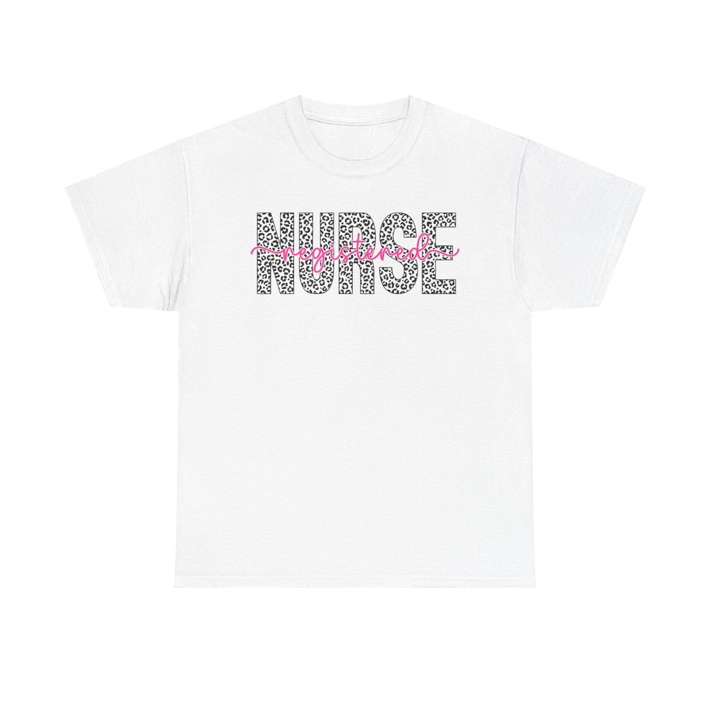 RN Leopard Print T‑Shirt — Pink Stethoscope Graphic Tee for Nurses