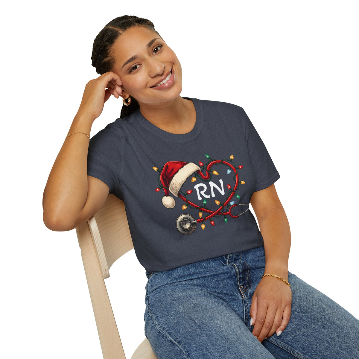 RN Christmas Stethoscope Heart T‑Shirt