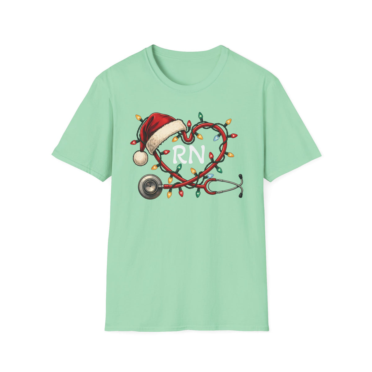 RN Christmas Stethoscope Heart T‑Shirt