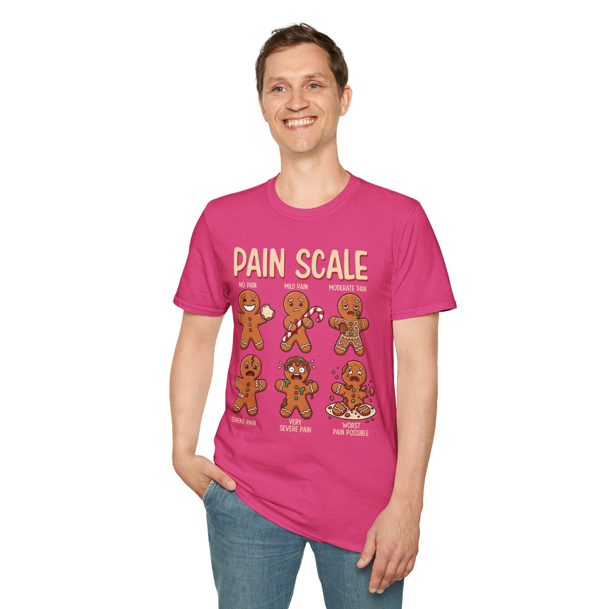 Pain Scale Gingerbread T-Shirt – Funny Holiday Pain Meter Tee for Bakers & Christmas Lovers