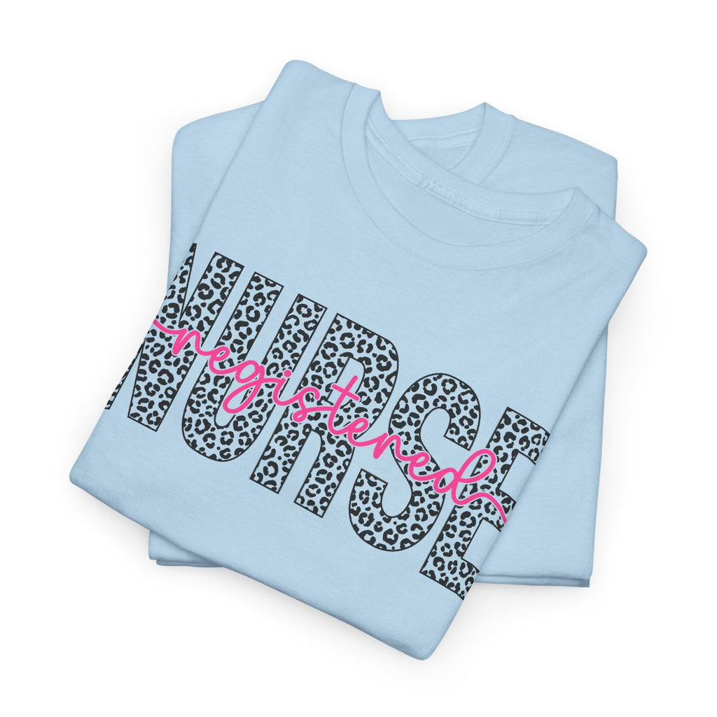 RN Leopard Print T‑Shirt — Pink Stethoscope Graphic Tee for Nurses