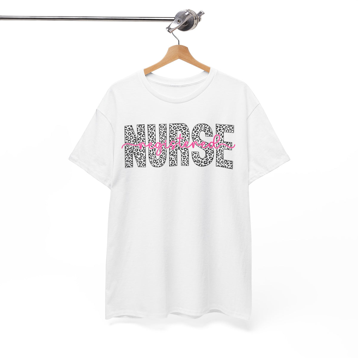RN Leopard Print T‑Shirt — Pink Stethoscope Graphic Tee for Nurses