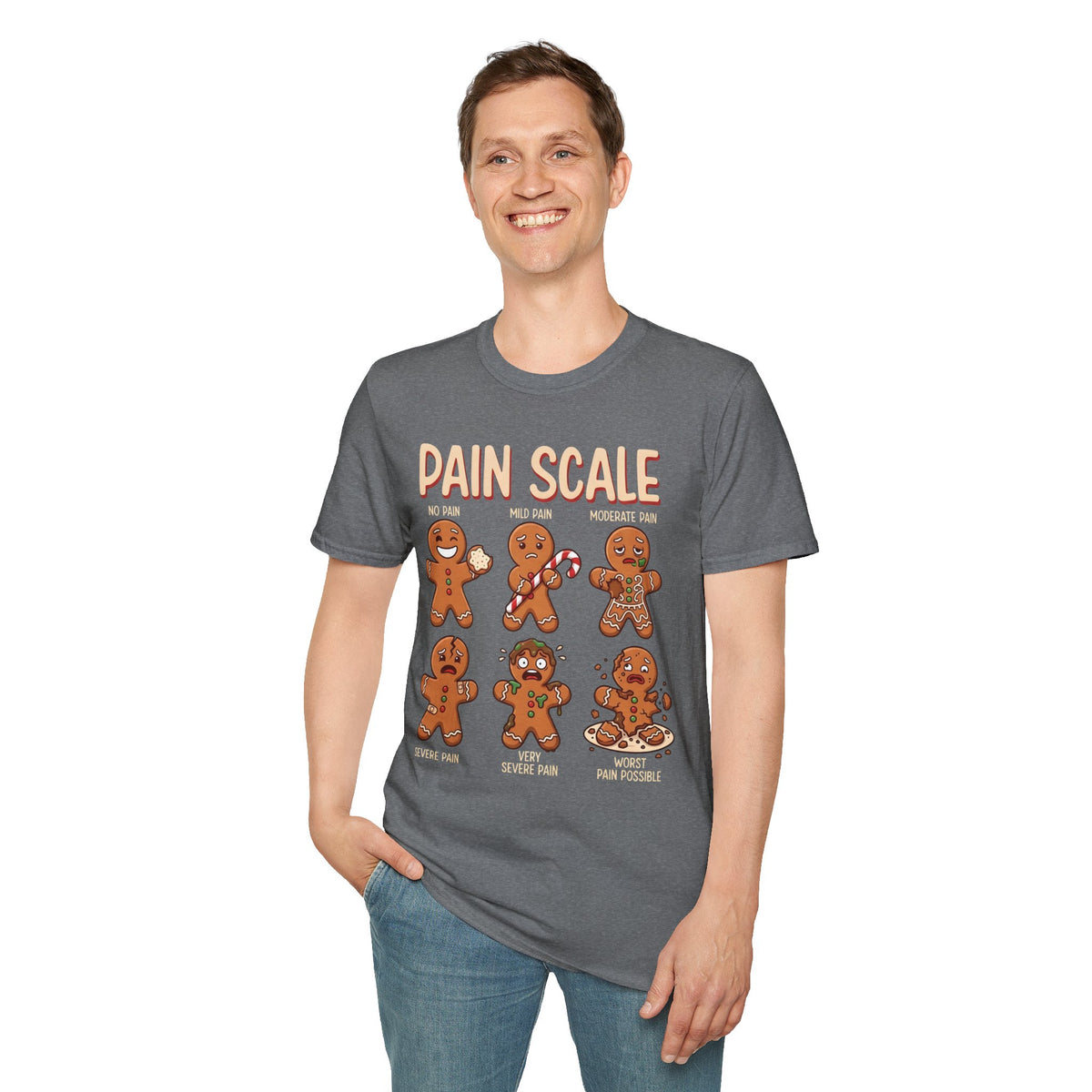 Pain Scale Gingerbread T-Shirt – Funny Holiday Pain Meter Tee for Bakers & Christmas Lovers