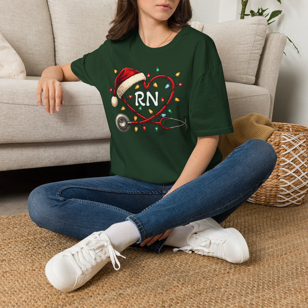 RN Christmas Stethoscope Heart T‑Shirt