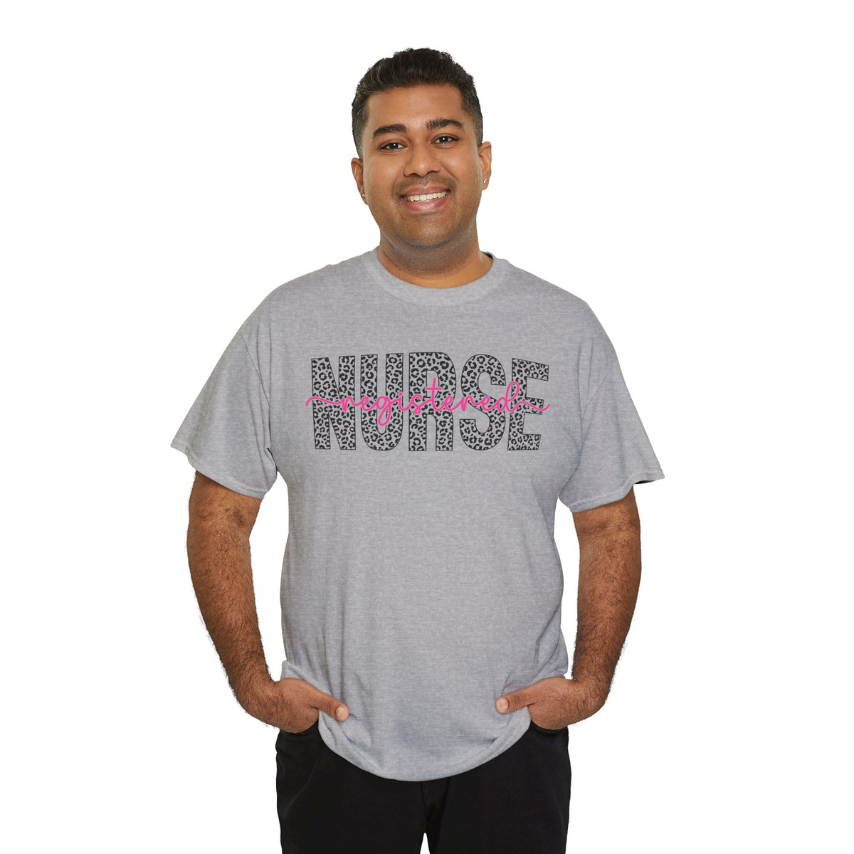 RN Leopard Print T‑Shirt — Pink Stethoscope Graphic Tee for Nurses