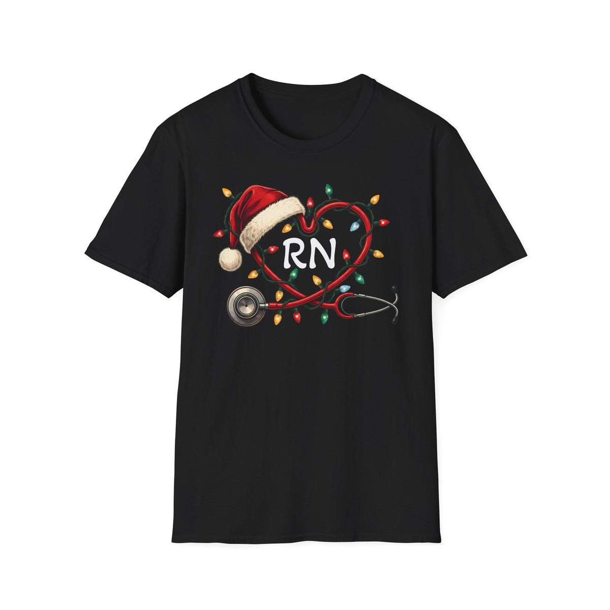 RN Christmas Stethoscope Heart T‑Shirt