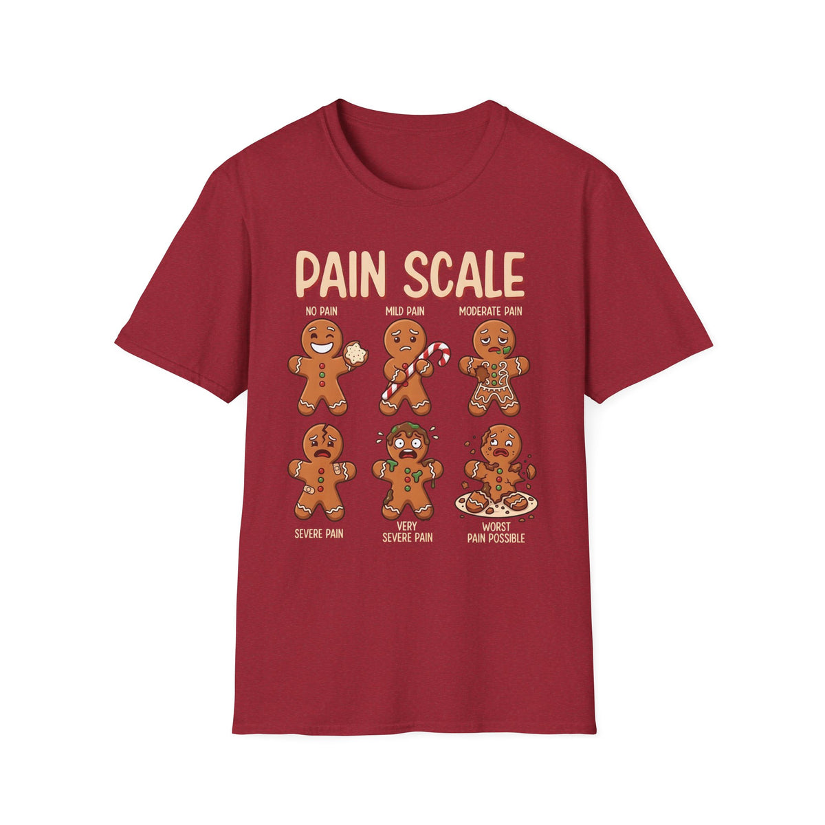 Pain Scale Gingerbread T-Shirt – Funny Holiday Pain Meter Tee for Bakers & Christmas Lovers