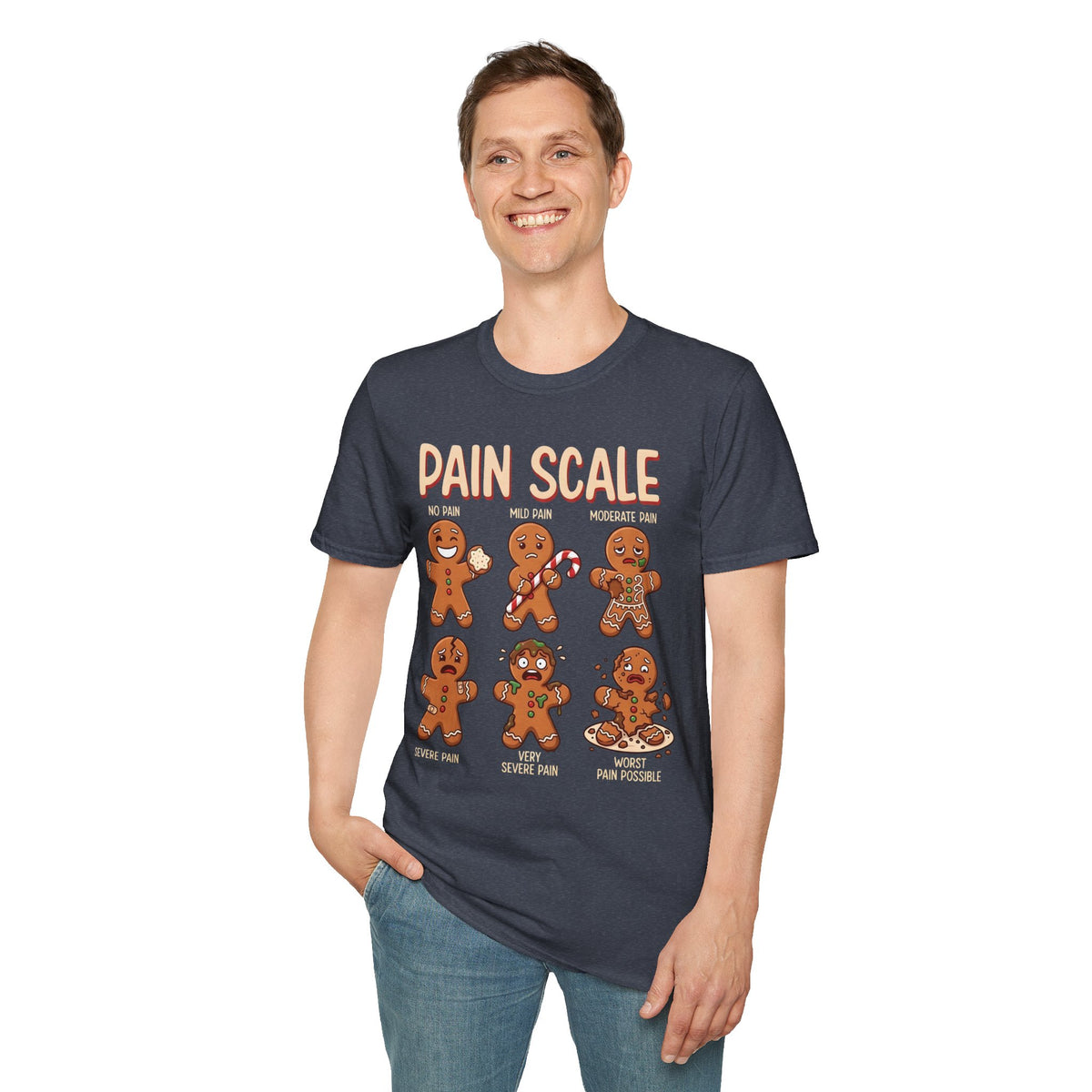 Pain Scale Gingerbread T-Shirt – Funny Holiday Pain Meter Tee for Bakers & Christmas Lovers