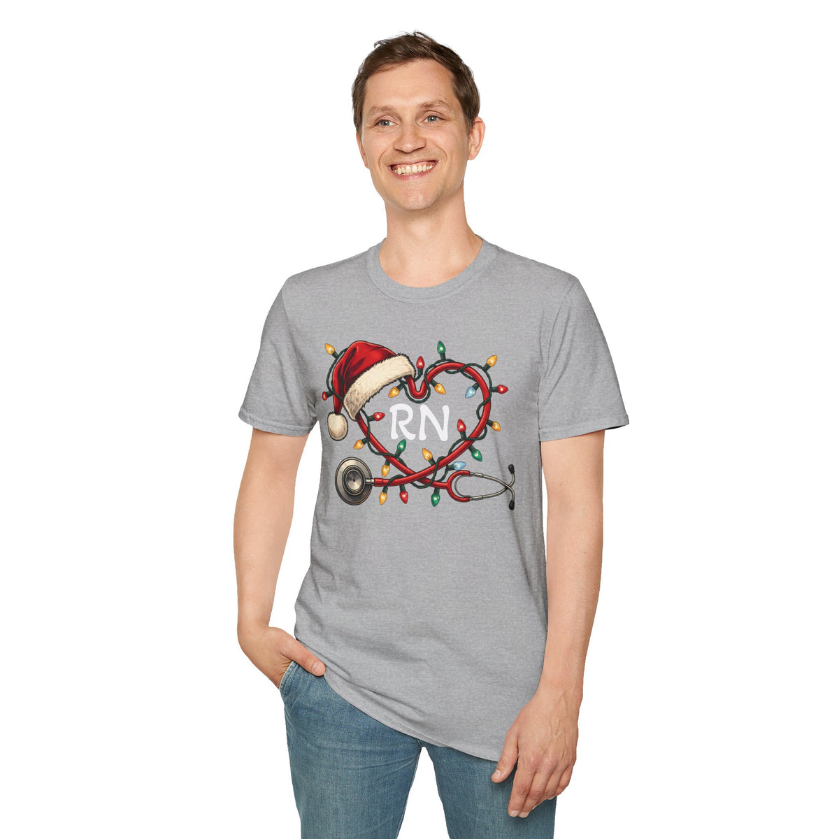RN Christmas Stethoscope Heart T‑Shirt