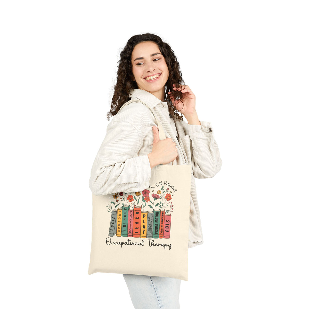 Occupational Therapy Bookstack Floral Canvas Tote Bag