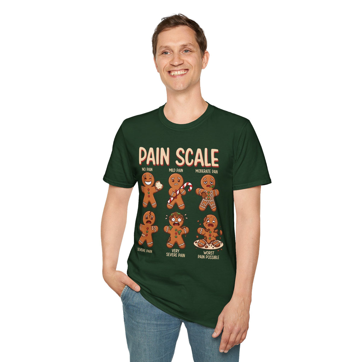Pain Scale Gingerbread T-Shirt – Funny Holiday Pain Meter Tee for Bakers & Christmas Lovers