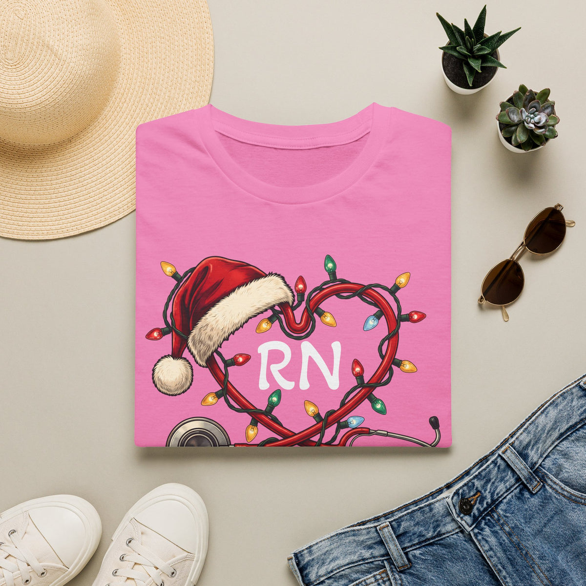 RN Christmas Stethoscope Heart T‑Shirt
