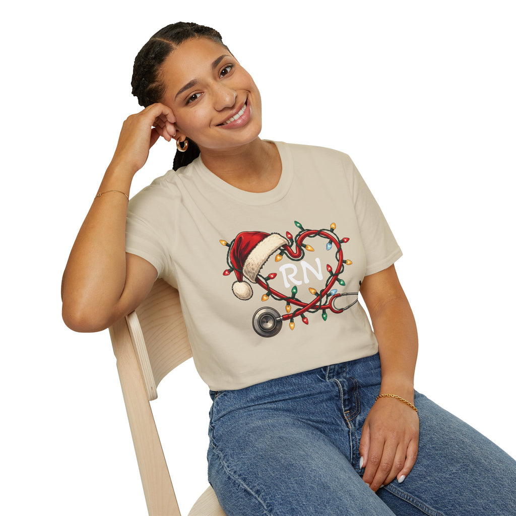 RN Christmas Stethoscope Heart T‑Shirt