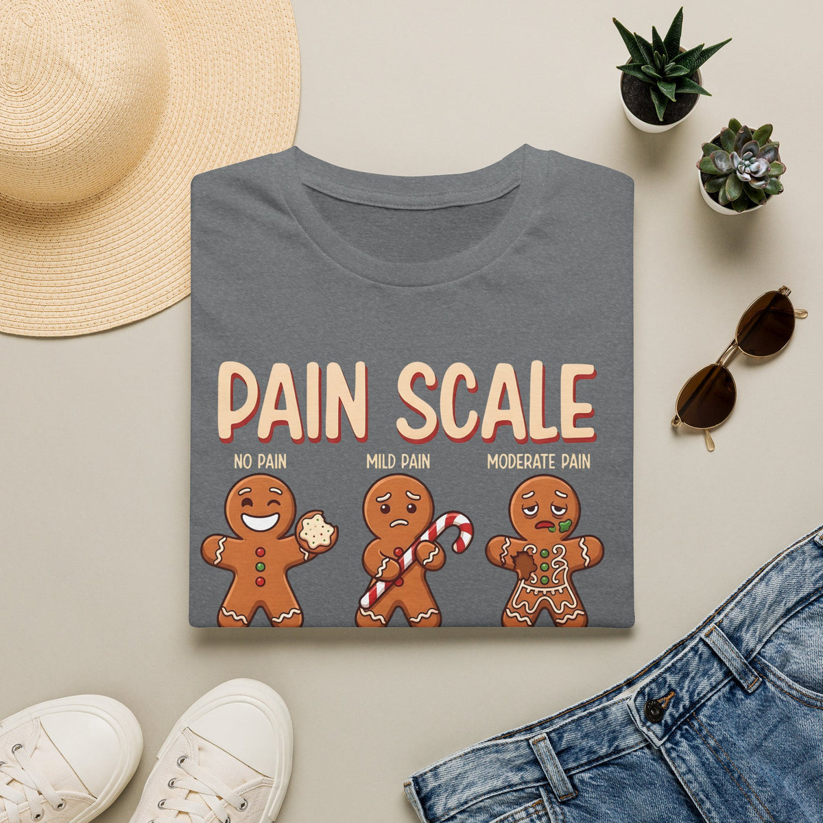 Pain Scale Gingerbread T-Shirt – Funny Holiday Pain Meter Tee for Bakers & Christmas Lovers